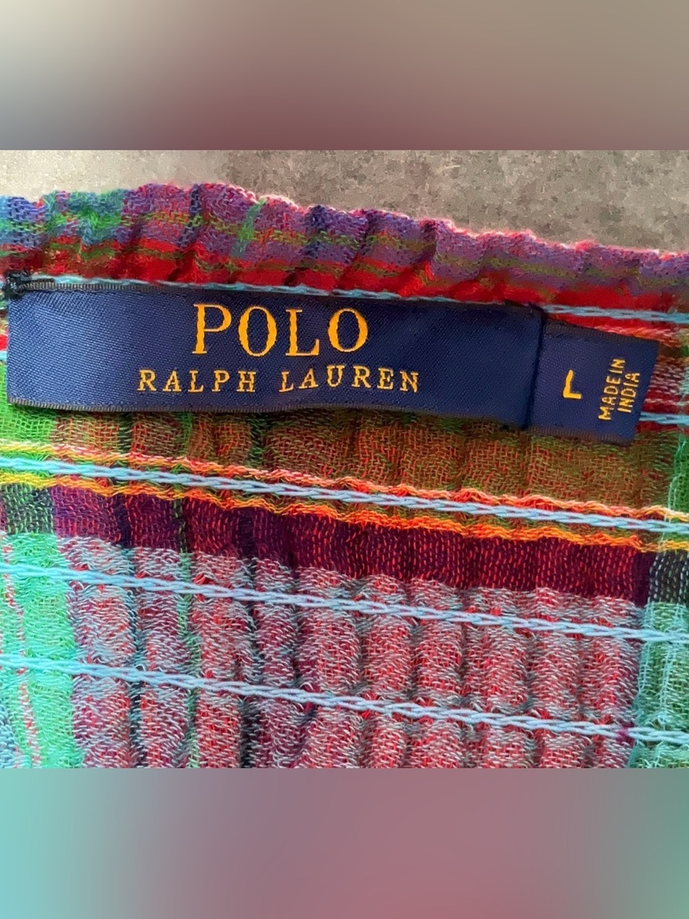 Polo Ralph Lauren Madras Maxi Skirt Plaid Cotton Gauze Smocked Boho Long Size L - Picture 4 of 5